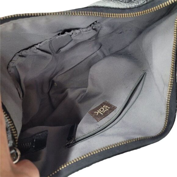 The Sak Retro Alternative Grunge Shiny Textured Leather Satchel Shoulder Bag Blk - Picture 6 of 13